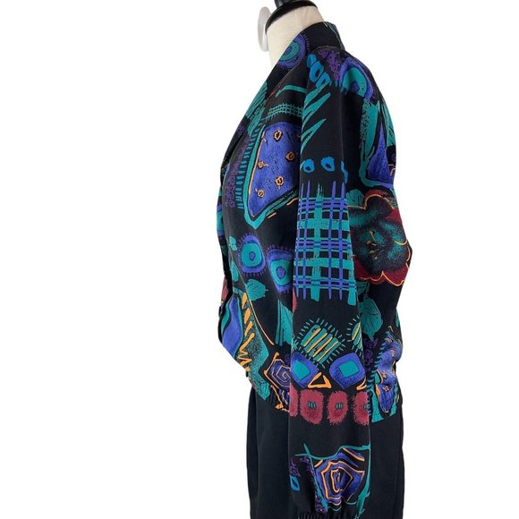 Vintage Emily Adams Blazer Medium Bomber Abstract Print Button Front Maximalism - Picture 2 of 16